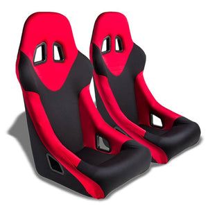 2x Red Fixed Bucket Style L+R Woven Fabric TY25 Sport Spec Racing Seats+Slider-Interior-BuildFastCar