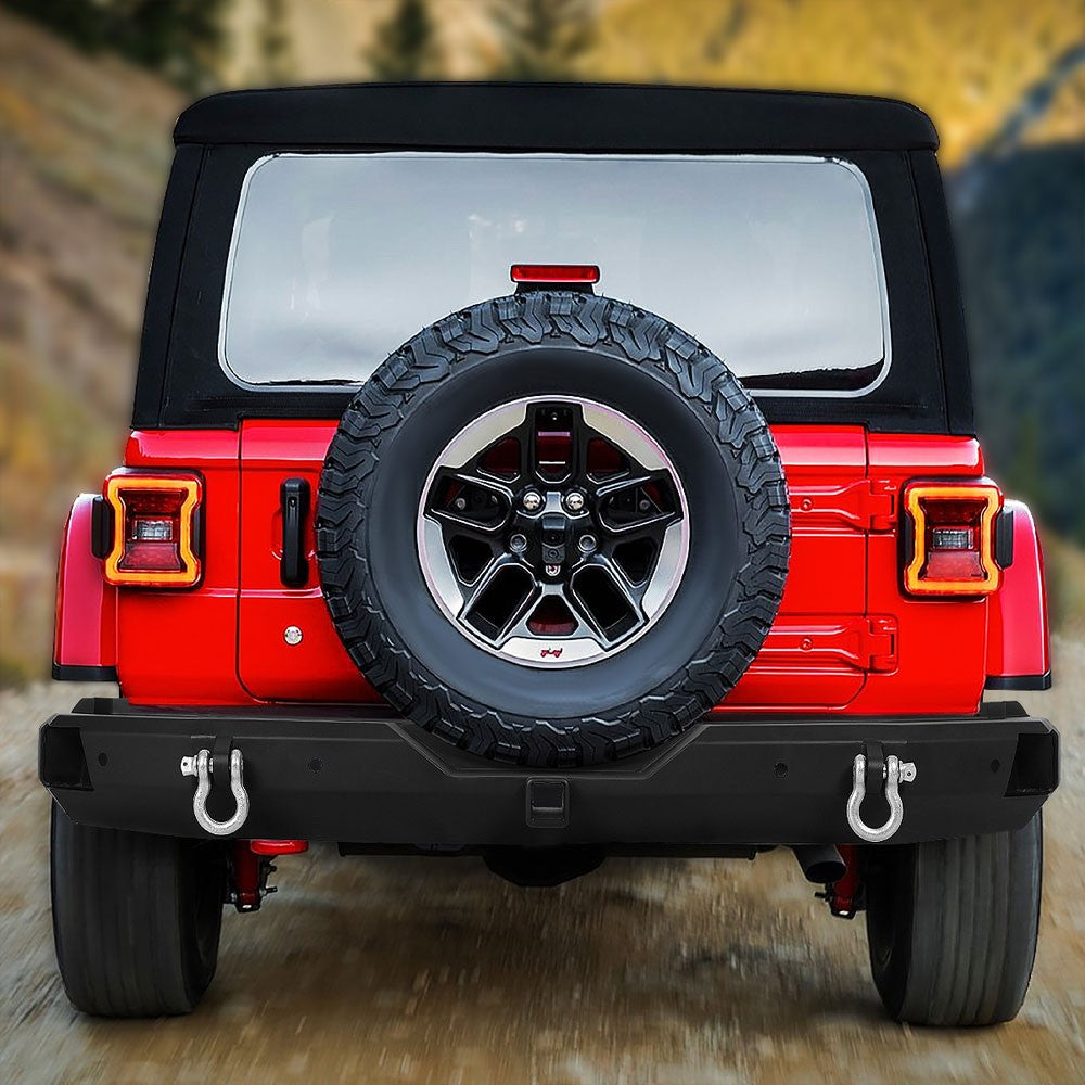 Black Steel Off Road Heavy Duty Rear Bumper For 18-19 Jeep Wrangler 2.0L/3.6L