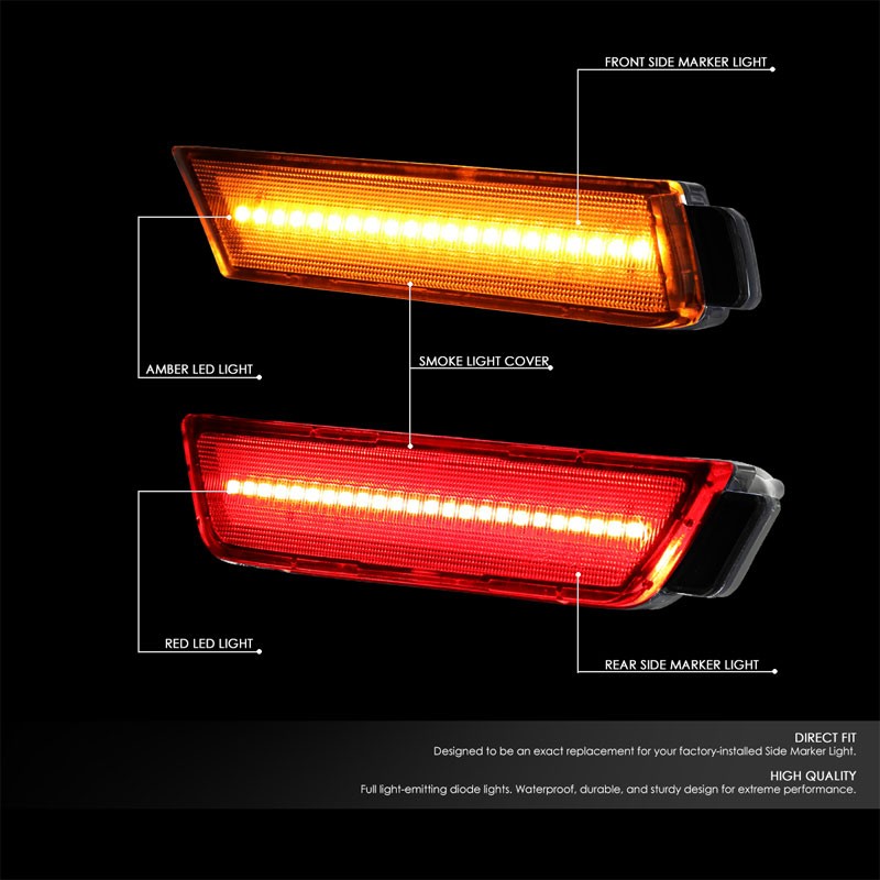 Chrome Housing/Smoke Lens LED Side Marker Lights For 10-15 Camaro 3.6L/6.2L/7.0L-Lighting-BuildFastCar