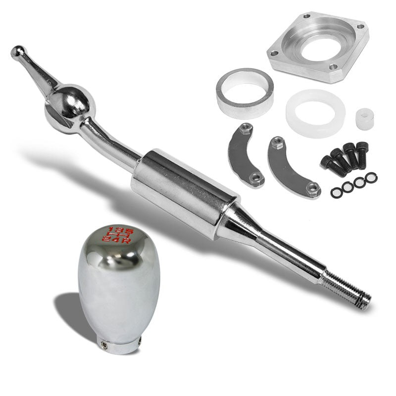 Chrome/Red Type-R Short Throw Shifter+Shift Knob For 89-98 Nissan 240SX S13 S14-Shifter Components-BuildFastCar-BFC-SHT-NS13+SHIFTKNOB-5S-TY1-CH
