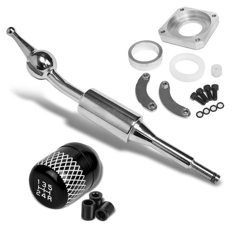 Black/White Netted Short Throw Shifter+Shift Knob For 89-98 Nissan 240SX S13 S14-Shifter Components-BuildFastCar-BFC-SHT-NS13+SHIFTKNOB-NET5SP-T1-BK