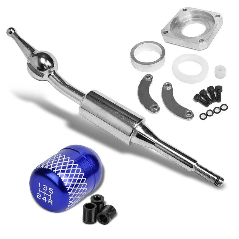 Blue/White Netted Short Throw Shifter+Shift Knob For 89-98 Nissan 240SX S13 S14-Shifter Components-BuildFastCar-BFC-SHT-NS13+SHIFTKNOB-NET5SP-T1-BL