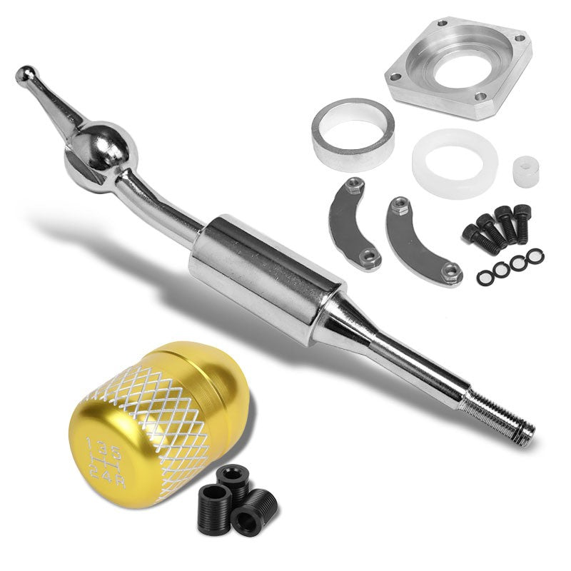 Gold/White Netted Short Throw Shifter+Shift Knob For 89-98 Nissan 240SX S13 S14-Shifter Components-BuildFastCar-BFC-SHT-NS13+SHIFTKNOB-NET5SP-T1-GD