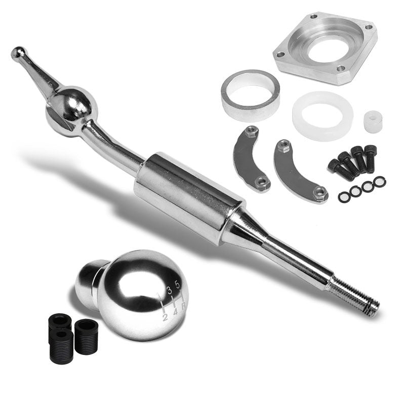 Chrome/White Round 5S Short Throw Shifter+Shift Knob For 89-98 240SX S13 S14-Shifter Components-BuildFastCar-BFC-SHT-NS13+SHIFTKNOB-ROUND5SP-CH