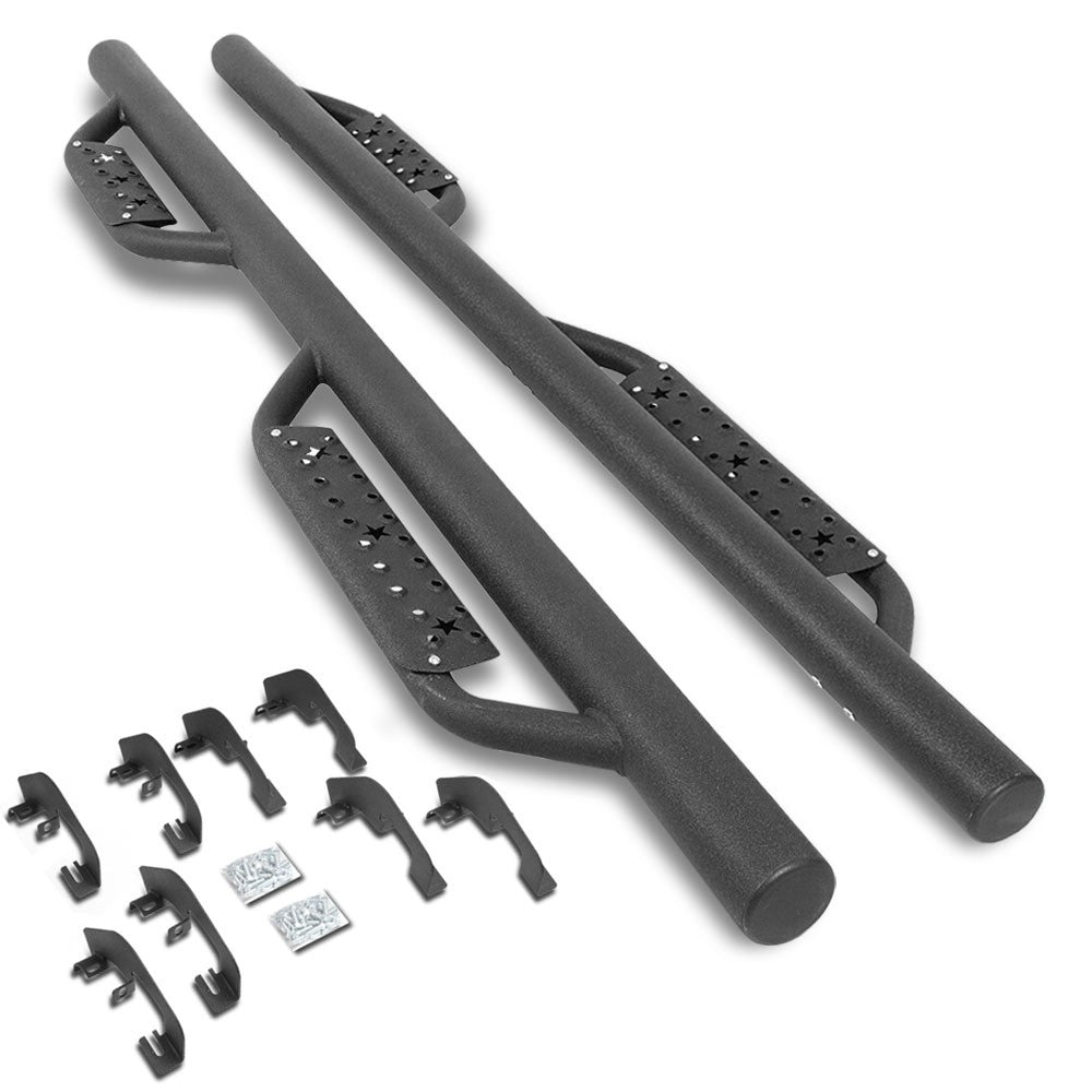 Black Round Drop Running Board Nerf Bar 07-18 Silverado Sierra 1500 Crew Cab BFC-RUNB-Z-8119