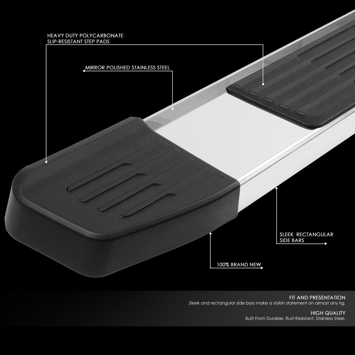 BFC-RUNB-Z-8157-525-SS Straight/5.25" Cap 88" Running Board Nerf Bar BFC-RUNB-Z-8157-525-SS