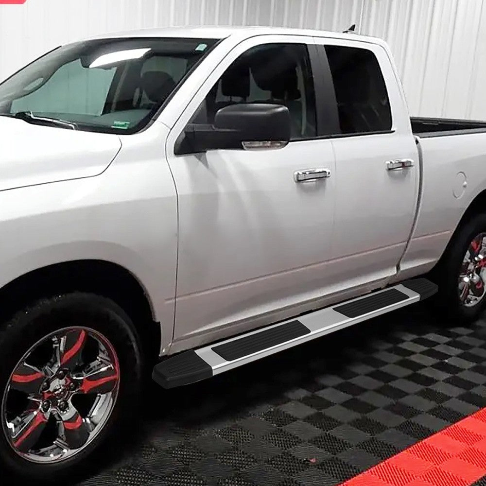 Metal 79" Flat Step/5.25 Cap Running Board Nerf Bar 09-18 Ram Extended Cab BFC-RUNB-Z-8158-525-SS
