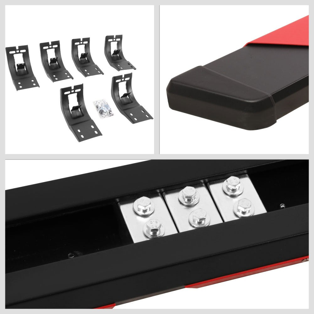 Black/Red Flat Board Steel Pad Running Board Nerf Bar 09-18 Ram Extended Cab BFC-RUNB-Z-8194-BKRD