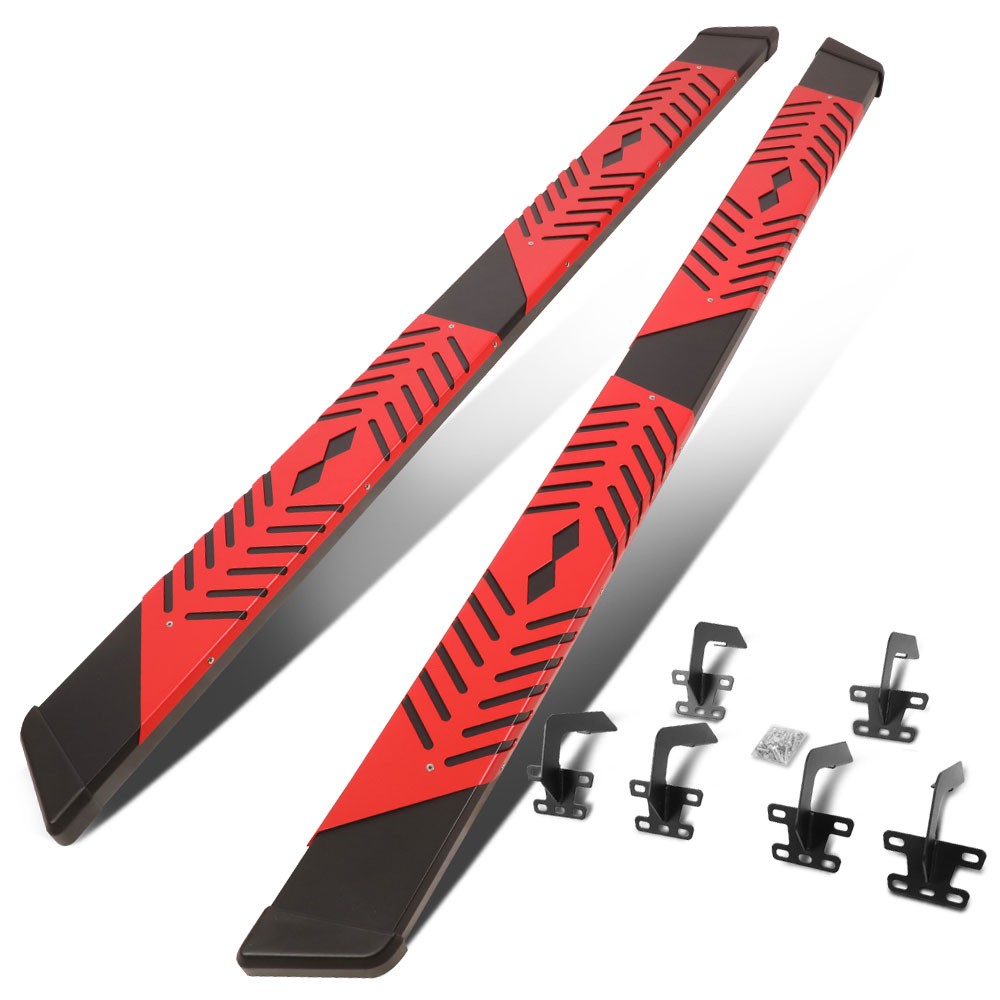 Black/Red Flat Board Steel Pad Running Board Nerf Bar 19+ Ram 1500 Crew Cab BFC-RUNB-Z-8195-BKRD
