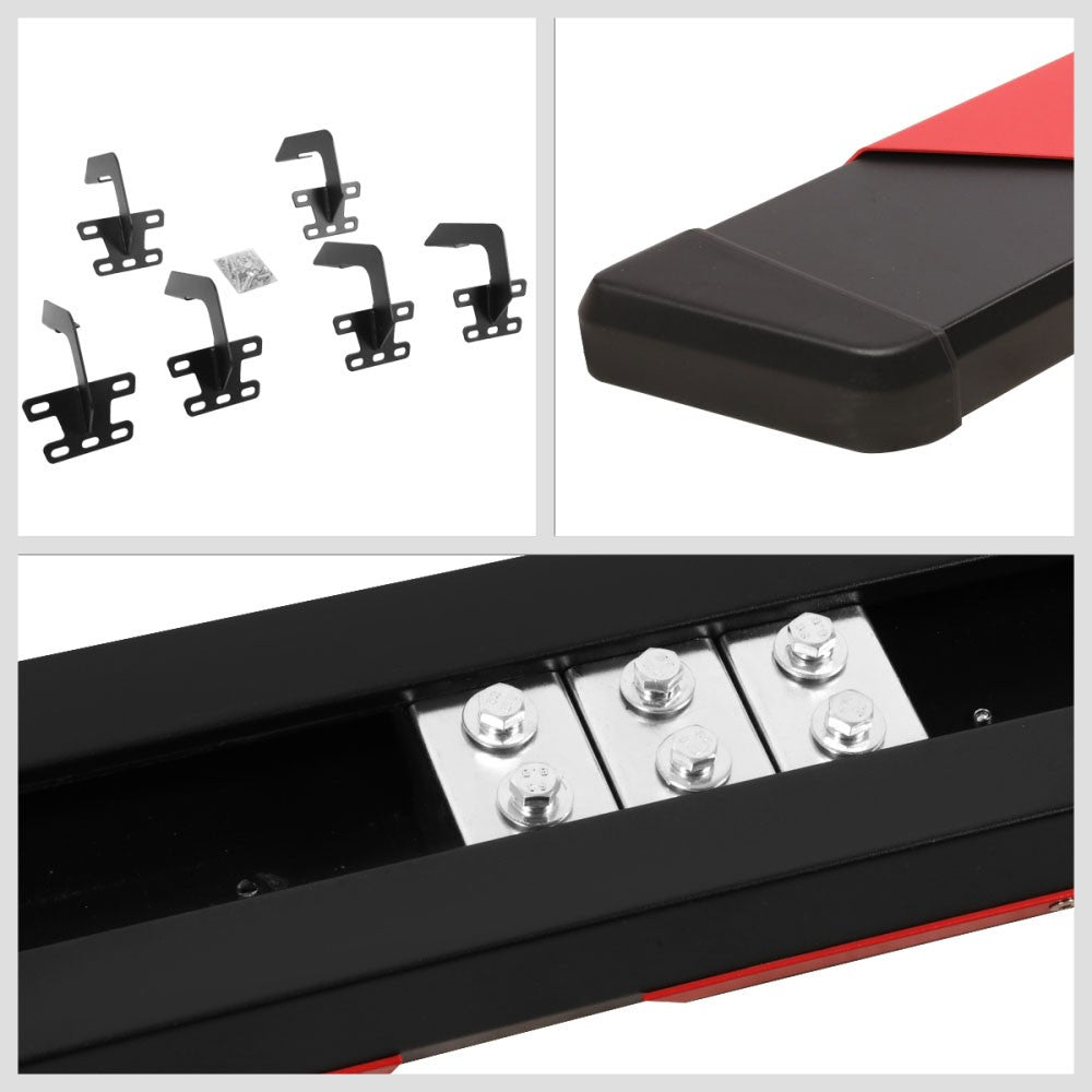 Black/Red Flat Board Steel Pad Running Board Nerf Bar 19+ Ram 1500 Crew Cab BFC-RUNB-Z-8195-BKRD