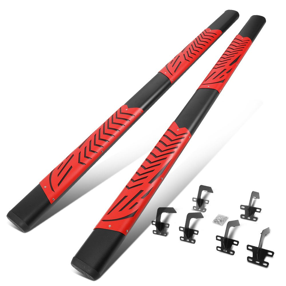 Black/Red Oval Steel Step Pad Running Board Nerf Bar 19+ Ram 1500 DT Extended Cab BFC-RUNB-Z-8196-BKRD