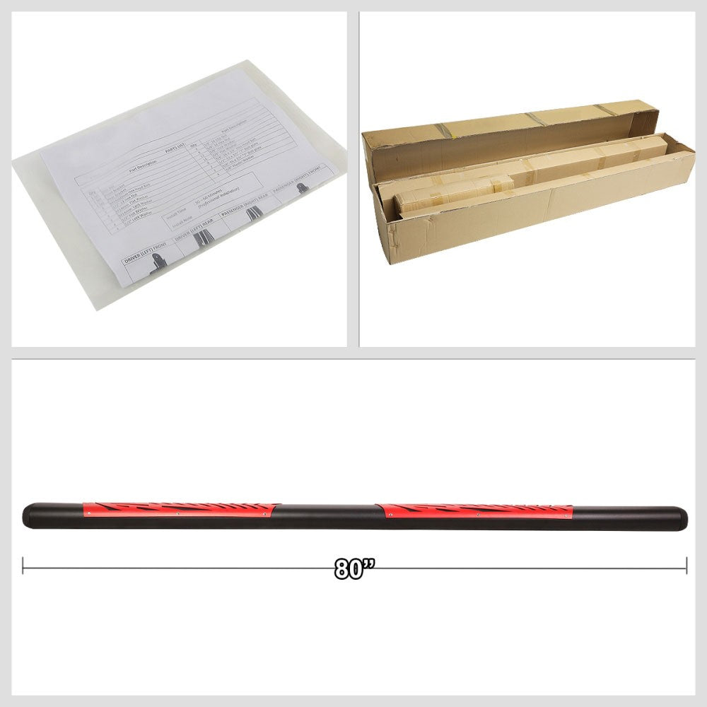 Black/Red Oval Steel Step Pad Running Board Nerf Bar 19+ Ram 1500 DT Extended Cab BFC-RUNB-Z-8196-BKRD
