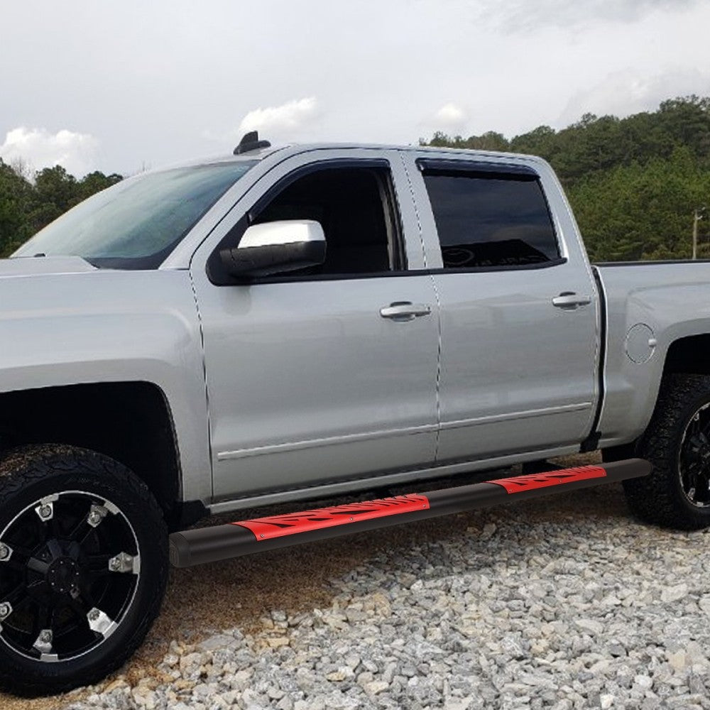 Black/Red Oval Steel Step Pad Running Board Nerf Bar 19+ Ram 1500 DT Extended Cab BFC-RUNB-Z-8196-BKRD