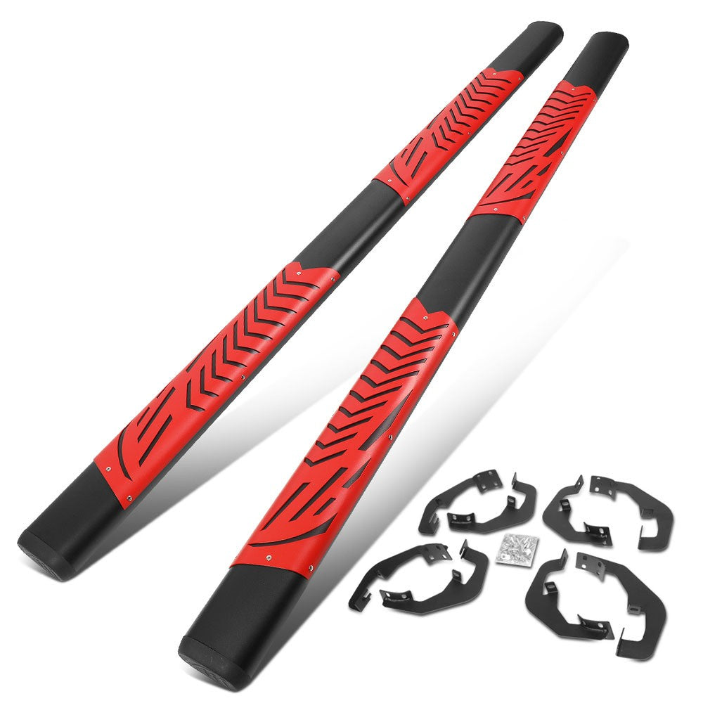 Black/Red Oval Steel Step Pad Running Board Nerf Bar 07-18 Silverado 1500 Crew Cab BFC-RUNB-Z-8197-BKRD