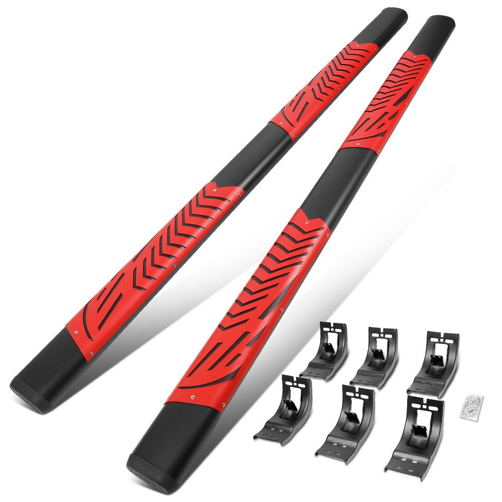 Black/Red Oval Steel Step Pad Running Board Nerf Bar 09-18 Ram 1500 Crew Cab BFC-RUNB-Z-8200-BKRD