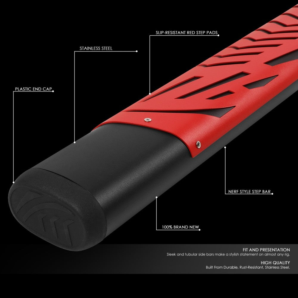Black/Red Oval Steel Step Pad Running Board Nerf Bar 09-18 Ram 1500 Crew Cab BFC-RUNB-Z-8200-BKRD