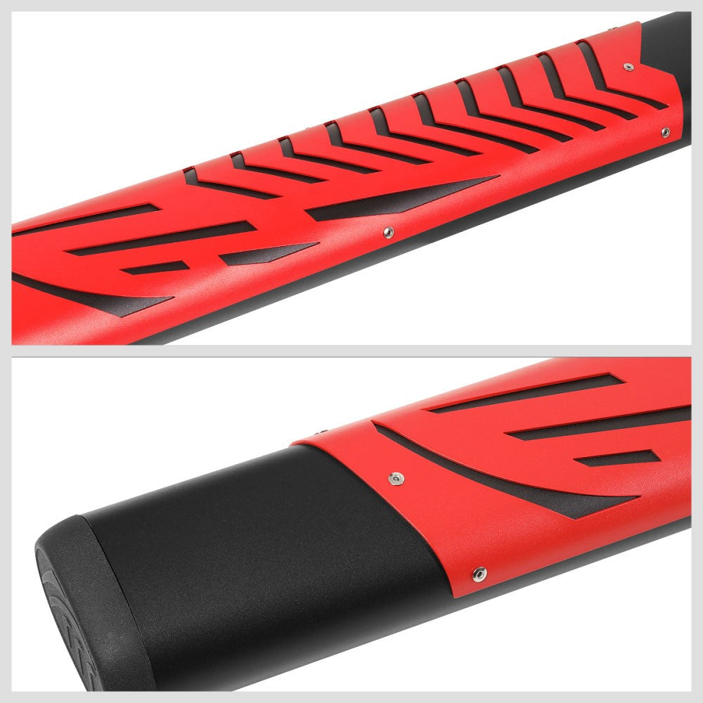 Black/Red Oval Steel Step Pad Running Board Nerf Bar 09-18 Ram 1500 Crew Cab BFC-RUNB-Z-8200-BKRD