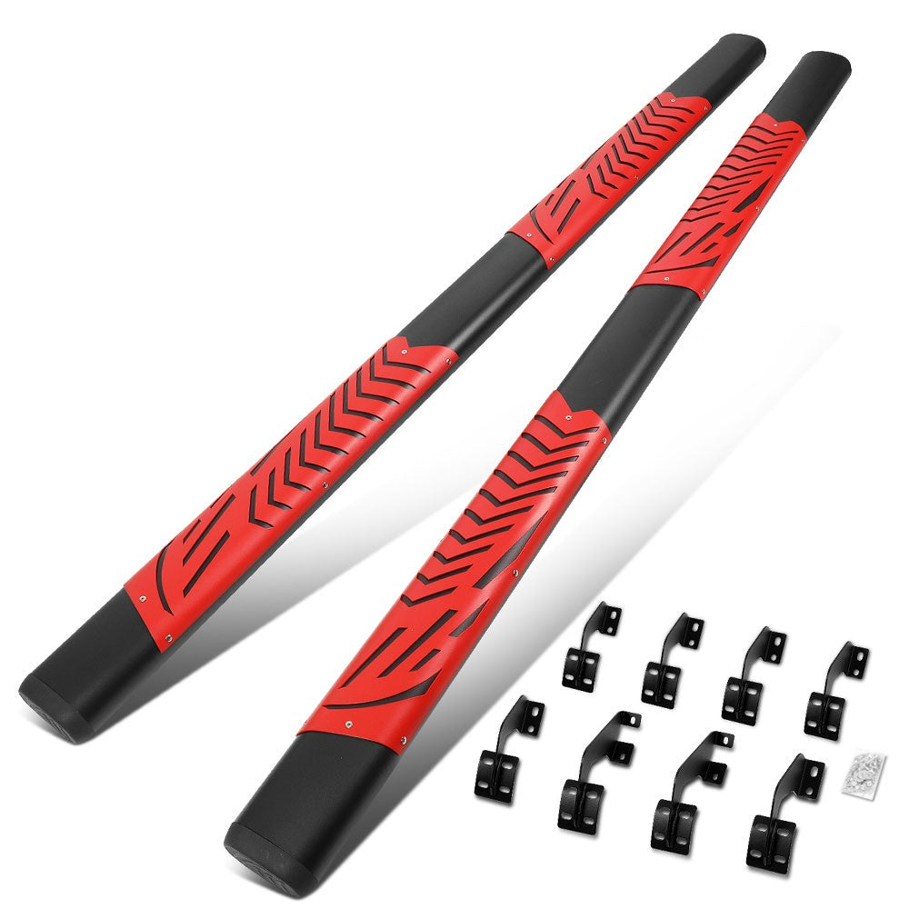 Black/Red Oval Steel Step Pad Running Board Nerf Bar 07-21 Tundra Crew Cab BFC-RUNB-Z-8202-BKRD