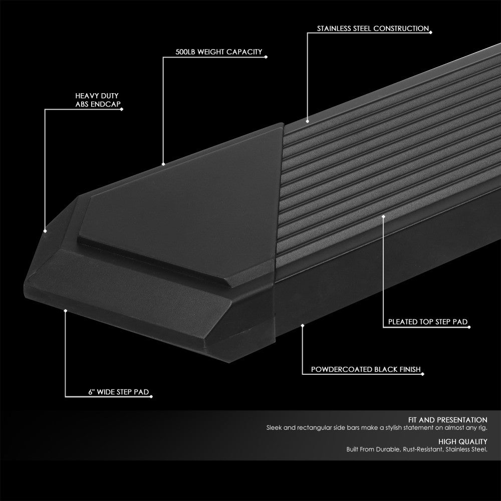 Black Pleated Running Board Nerf Bar 19+ Silverado 1500 T1XX Extended Cab BFC-RUNB-Z-8272-BK