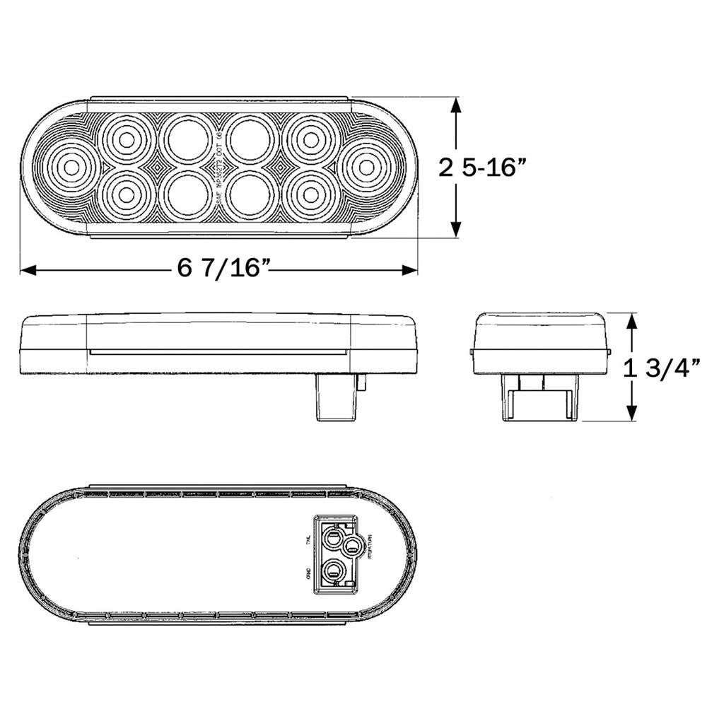Optronics Polycarbonate Len/Housing 6" Oval Grommet Stop/Turn Trailer Tail Light