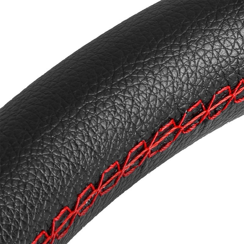 Black Leather/Blue Round Holes Spoke 350mm 3.00" Deep Steering Wheel+Horn Button-Interior-BuildFastCar