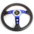Black Leather/Blue Round Holes Spoke 350mm 3.00" Deep Steering Wheel+Horn Button-Interior-BuildFastCar