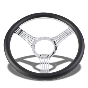 Black Leather/Chrome Banjo String Spokes 340mm 2.25" Deep Dish Steering Wheel-Interior-BuildFastCar