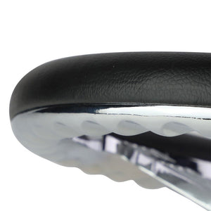 Black Leather/Chrome Banjo String Spokes 340mm 2.25" Deep Dish Steering Wheel-Interior-BuildFastCar