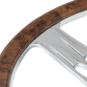 Brown Wood Grain/Chrome Banjo Hose Spokes 340mm 2.25" Deep Dish Steering Wheel-Interior-BuildFastCar