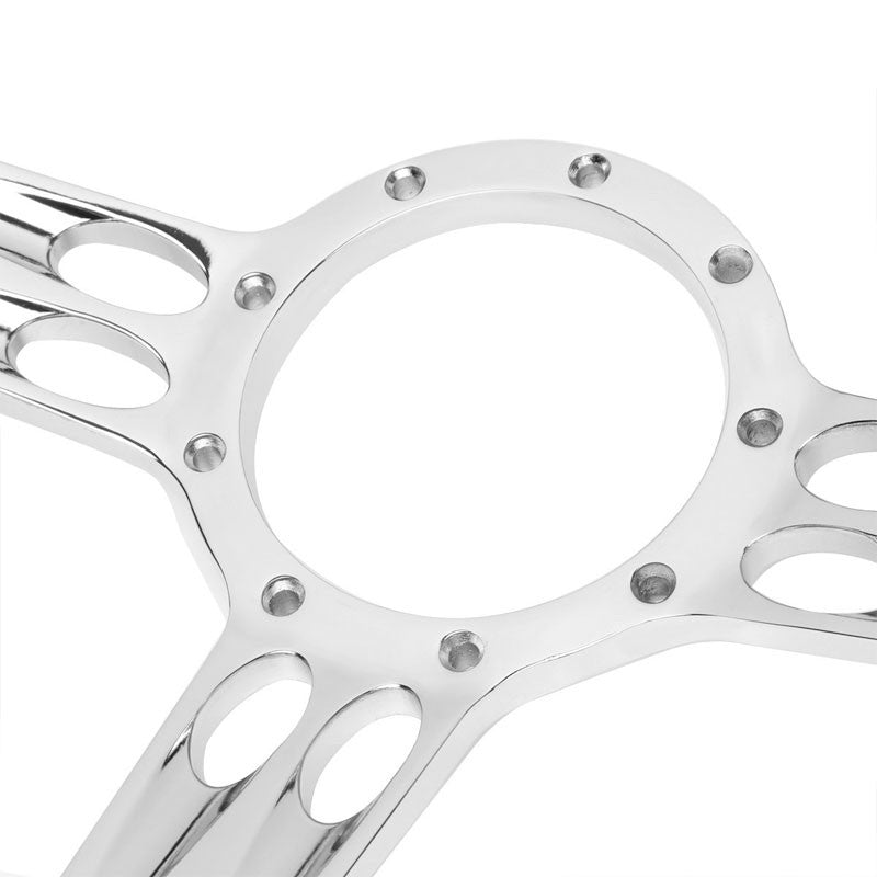 Black Leather/Chrome Banjo Hose Spoke 340mm 2.25" Deep Dish Sport Steering Wheel-Interior-BuildFastCar
