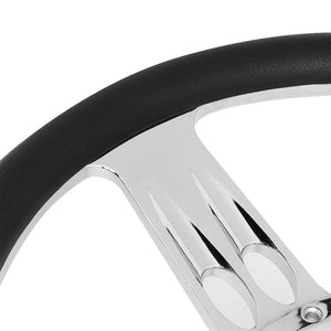 Black Leather/Chrome Banjo Hose Spoke 340mm 2.25" Deep Dish Sport Steering Wheel-Interior-BuildFastCar