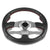 Black Leather Thumb Grip/Silver Spoke 320mm Racing Steering Wheel+Horn Button-Interior-BuildFastCar