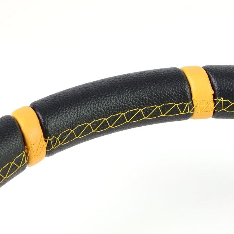 Black Leather/Silver Slit Holes 350mm 3.50" Deep Dish Steering Wheel+Horn Button-Interior-BuildFastCar