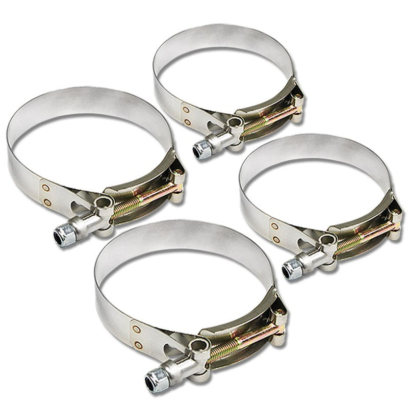 4X Stainless Steel T-Bolt Clamps Fit Turbo Intake Pipe Hose ID 4.00&quot; (102mm)-Performance-BuildFastCar