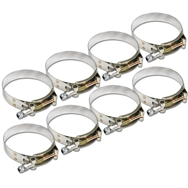 8X Stainless Steel T-Bolt Clamps Fit Turbo Intake Pipe Hose ID 4.00&quot; (102mm)-Performance-BuildFastCar