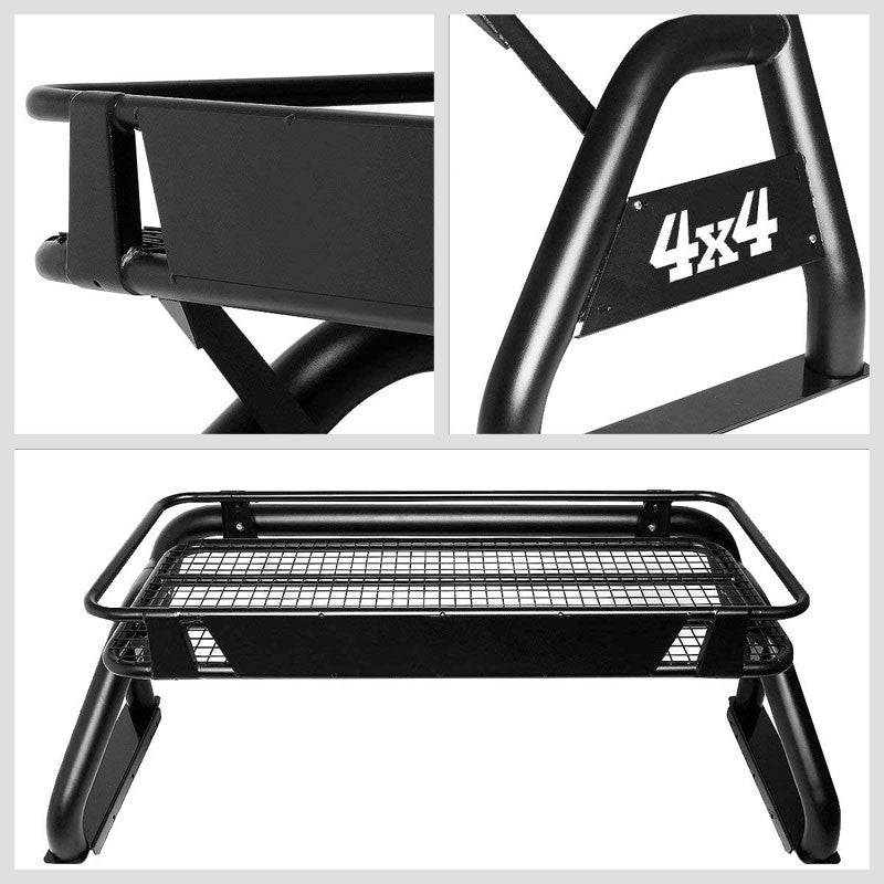 Coated Black Roll Bar+Roof Basket Cargo Carrier+4x4 Logo For 09-16 Ford F-150-Exterior-BuildFastCar