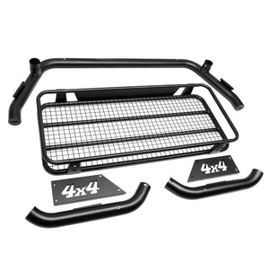 Coated Black Roll Bar+Roof Basket Cargo Carrier+4x4 Logo For 09-16 Ford F-150-Exterior-BuildFastCar