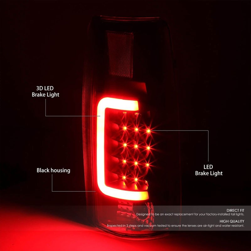 Black/Clear Lens White 3D LED C Bar Tail Lights For Chevy/GMC 89-01 C/K Series-Exterior-BuildFastCar