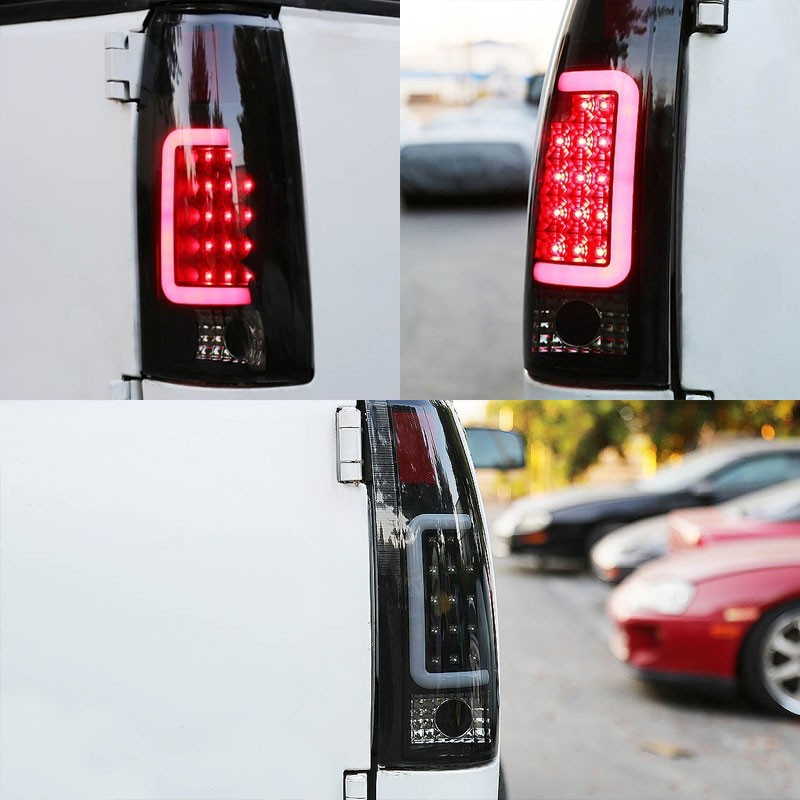 Black/Smoke Lens White 3D LED C Bar Tail Lights For Chevy/GMC 89-01 C/K Series-Exterior-BuildFastCar