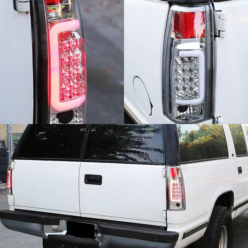 Chrome/Clear Lens White 3D LED C Bar Tail Lights For Chevy/GMC 89-01 C/K Series-Exterior-BuildFastCar