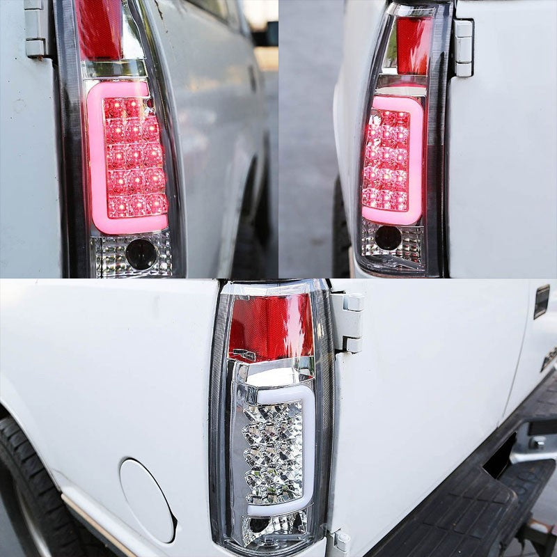 Chrome/Clear Lens White 3D LED C Bar Tail Lights For Chevy/GMC 89-01 C/K Series-Exterior-BuildFastCar
