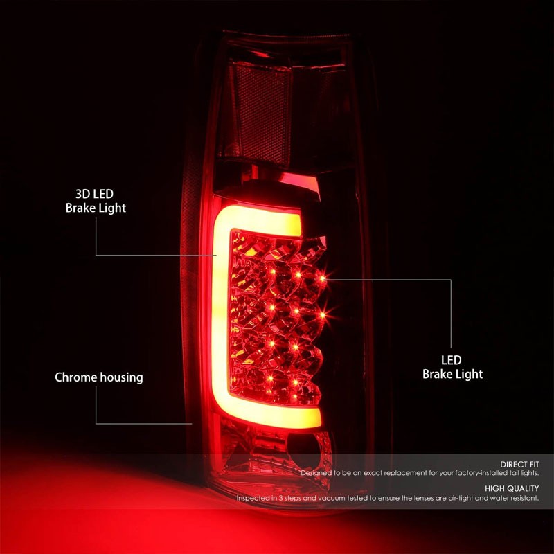 Chrome/Clear Lens White 3D LED C Bar Tail Lights For Chevy/GMC 89-01 C/K Series-Exterior-BuildFastCar