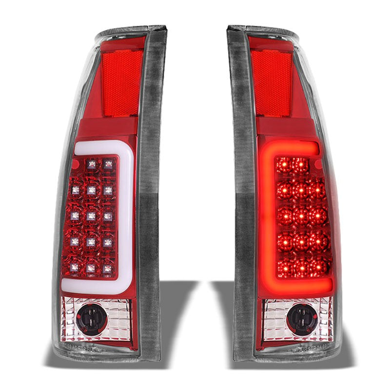 Chrome/Red Lens White 3D LED C Bar Tail Lights For Chevy/GMC 89-01 C/K Series-Exterior-BuildFastCar