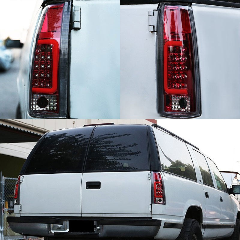 Chrome/Red Lens White 3D LED C Bar Tail Lights For Chevy/GMC 89-01 C/K Series-Exterior-BuildFastCar
