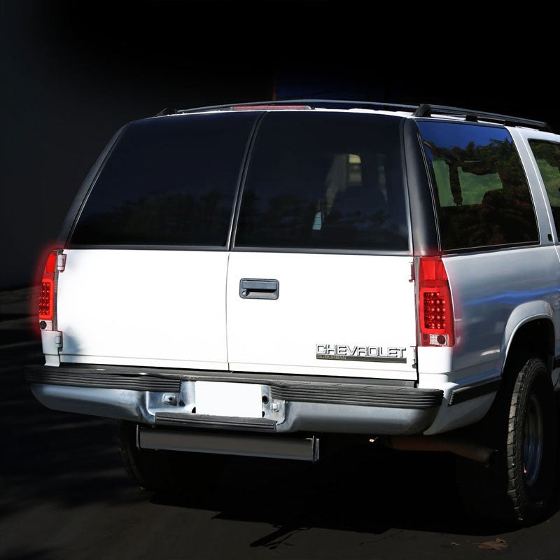 Chrome/Red Lens White 3D LED C Bar Tail Lights For Chevy/GMC 89-01 C/K Series-Exterior-BuildFastCar