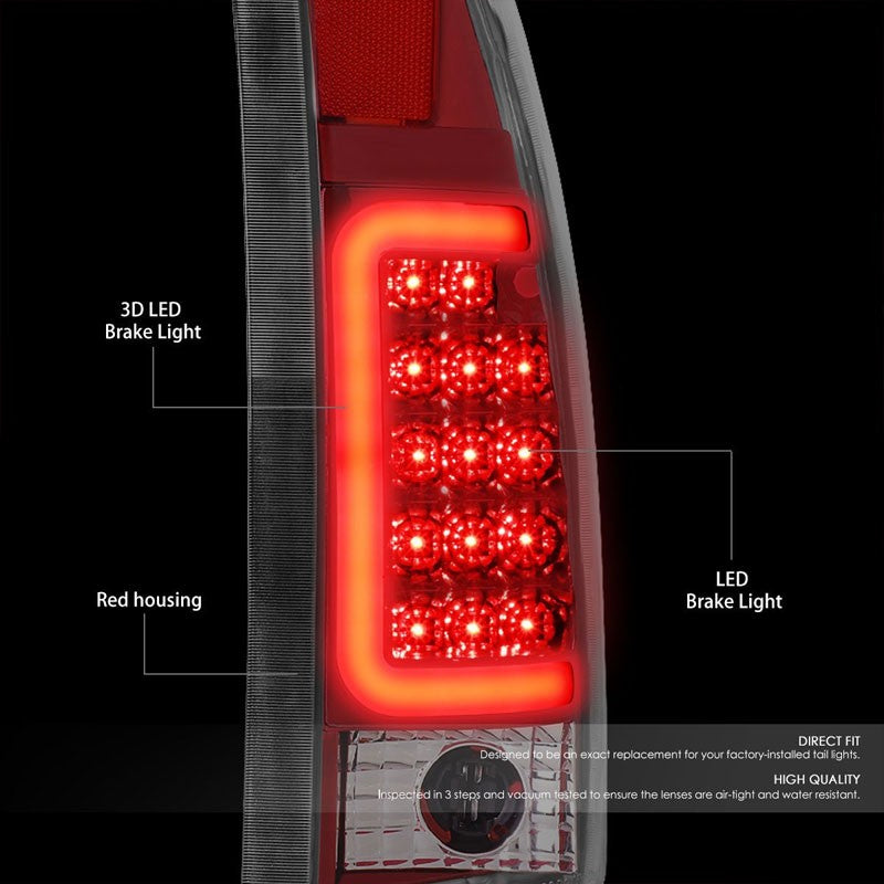 Chrome/Red Lens White 3D LED C Bar Tail Lights For Chevy/GMC 89-01 C/K Series-Exterior-BuildFastCar