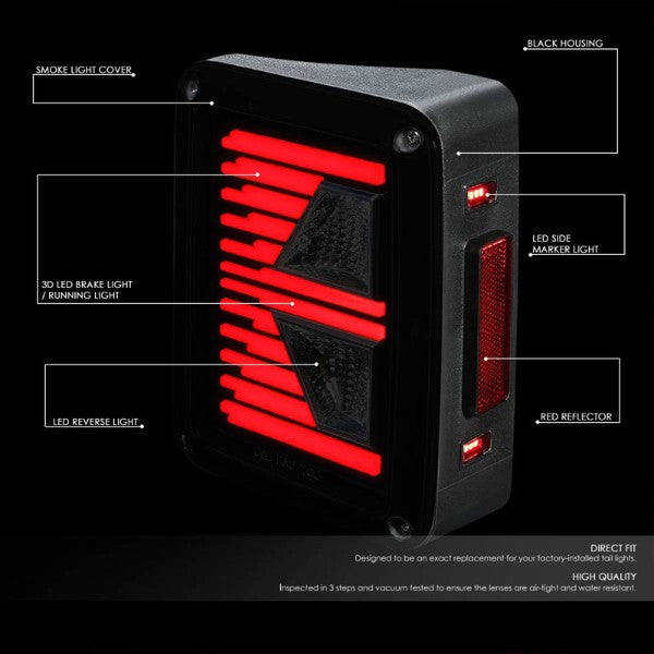 Smoke Lens Chrome Housing Red/White 3D LED Tail Lights For 07-18 Jeep Wrangler-Lighting-BuildFastCar