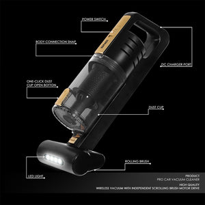 Black/Gold 7.4V High Power Cordless Portable Handheld Style Mini Vacuum Cleaner