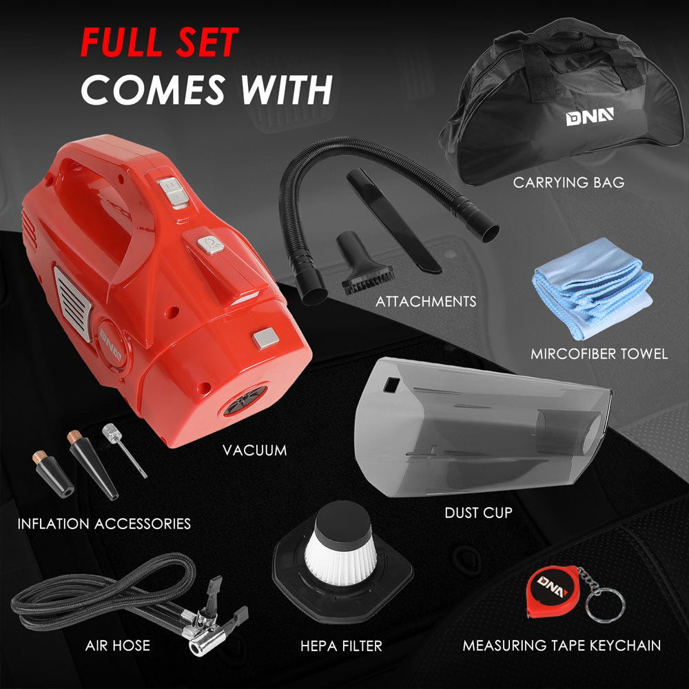 Red 2In1 Corded Handheld Mini Vacuum Cleaner w/LED Light & Air Compressor Pump