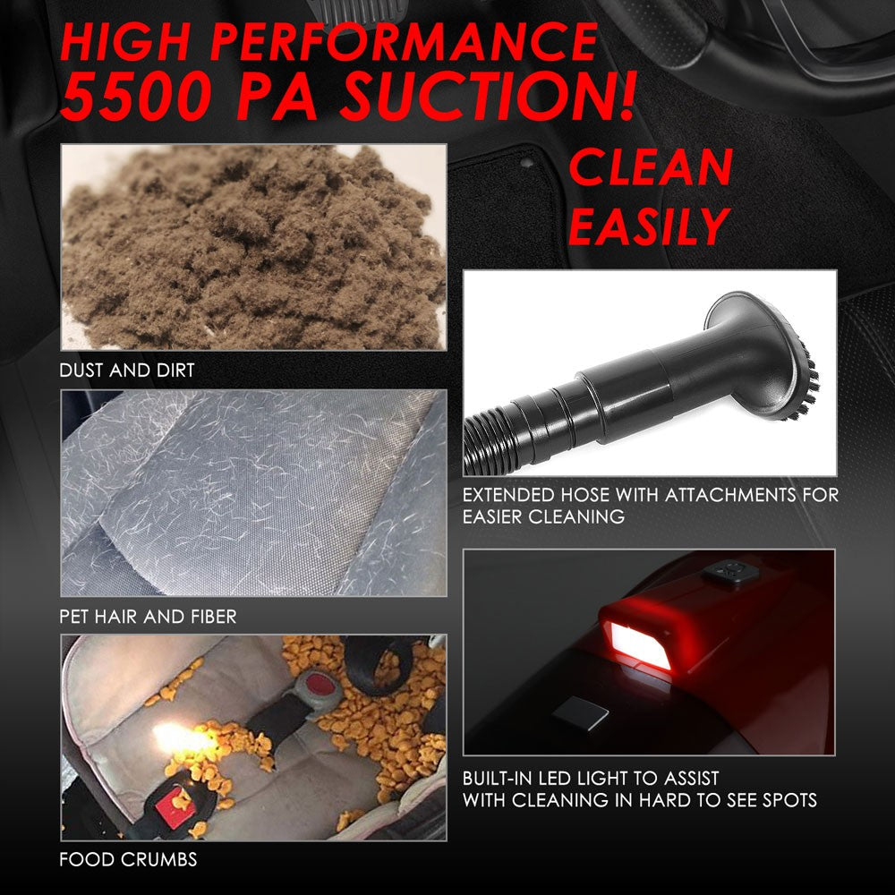 Red 2In1 Corded Handheld Mini Vacuum Cleaner w/LED Light & Air Compressor Pump